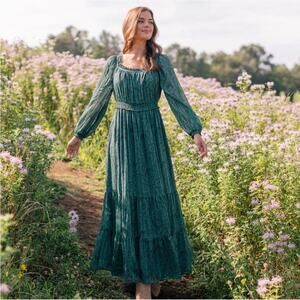 NWT Gal Meets Glam Laurel Metallic Floral Maxi Dress 18 Green‎